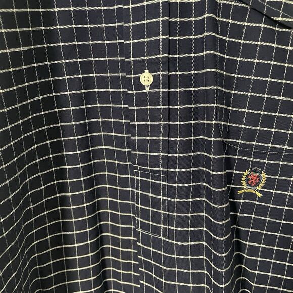 Vintage Tommy Hilfiger Navy Blue Windowpane  Button Up Shirt Long-Sleeve L Crest - Picture 5 of 11